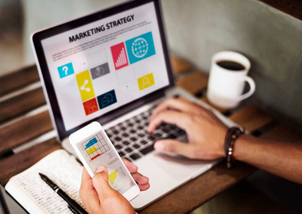 marketing strategy connting digital devices concept